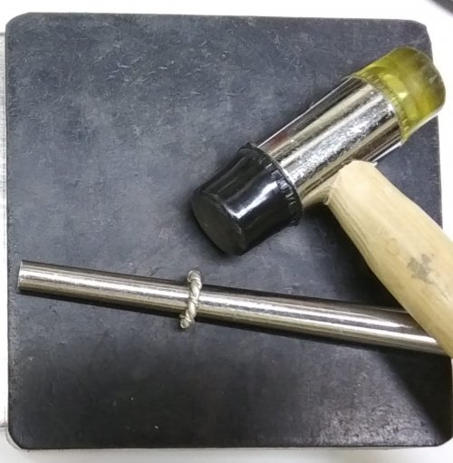 Judy Larson's Wire Links 4, 5, 6 - , Findings & Components, Toggles & Clasps, Earwire & Headpin, Butane Torch, Soldering, Solder, Placing the bezel mandrel with the ring on a rubber block 